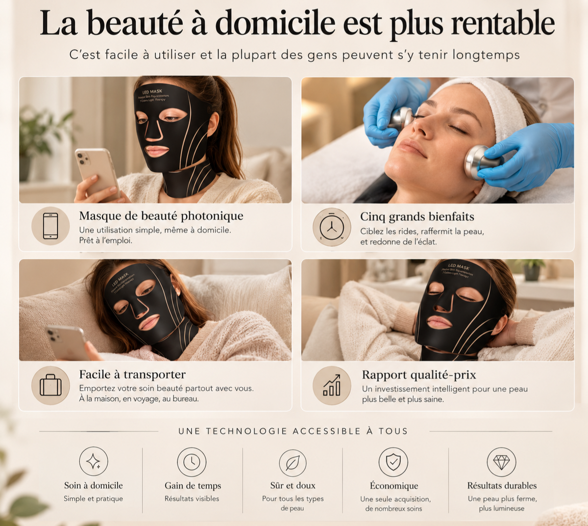 Masque facial LED portable en silicone à 7 couleurs pour la thérapie par la lumière