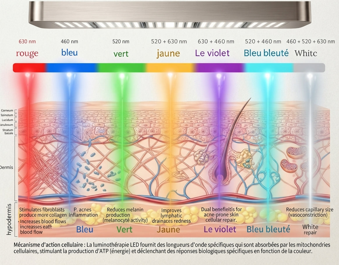 Masque facial LED portable en silicone à 7 couleurs pour la thérapie par la lumière