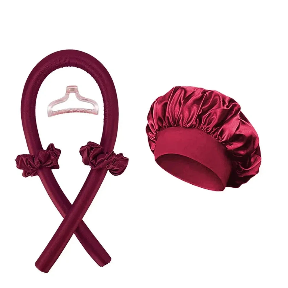Kit de Coiffure Sans Chaleur 6 Pièces - Bigoudis Satin, Bonnet et Brosse pour Boucles Toute la Nuit