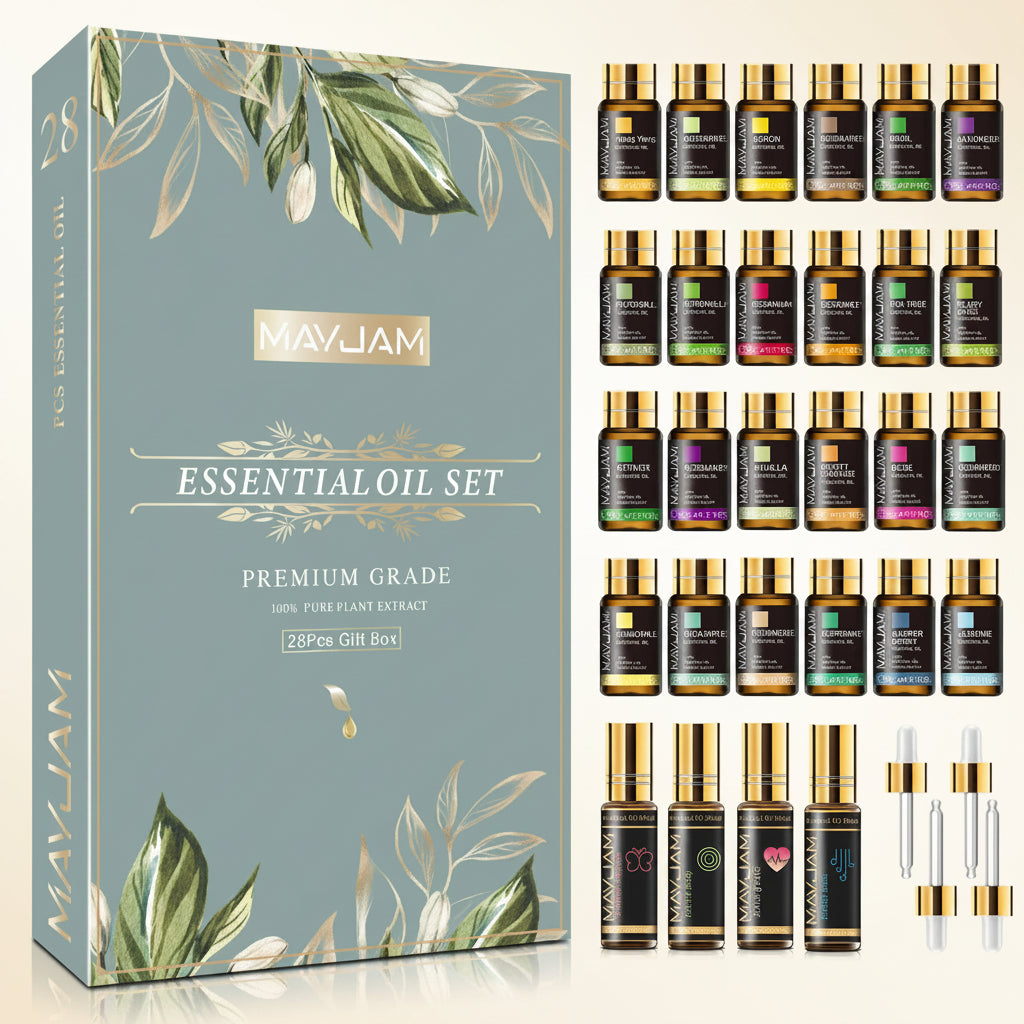 Ensemble de 28 huiles essentielles naturelles idéal pour la diffusion et le bien être