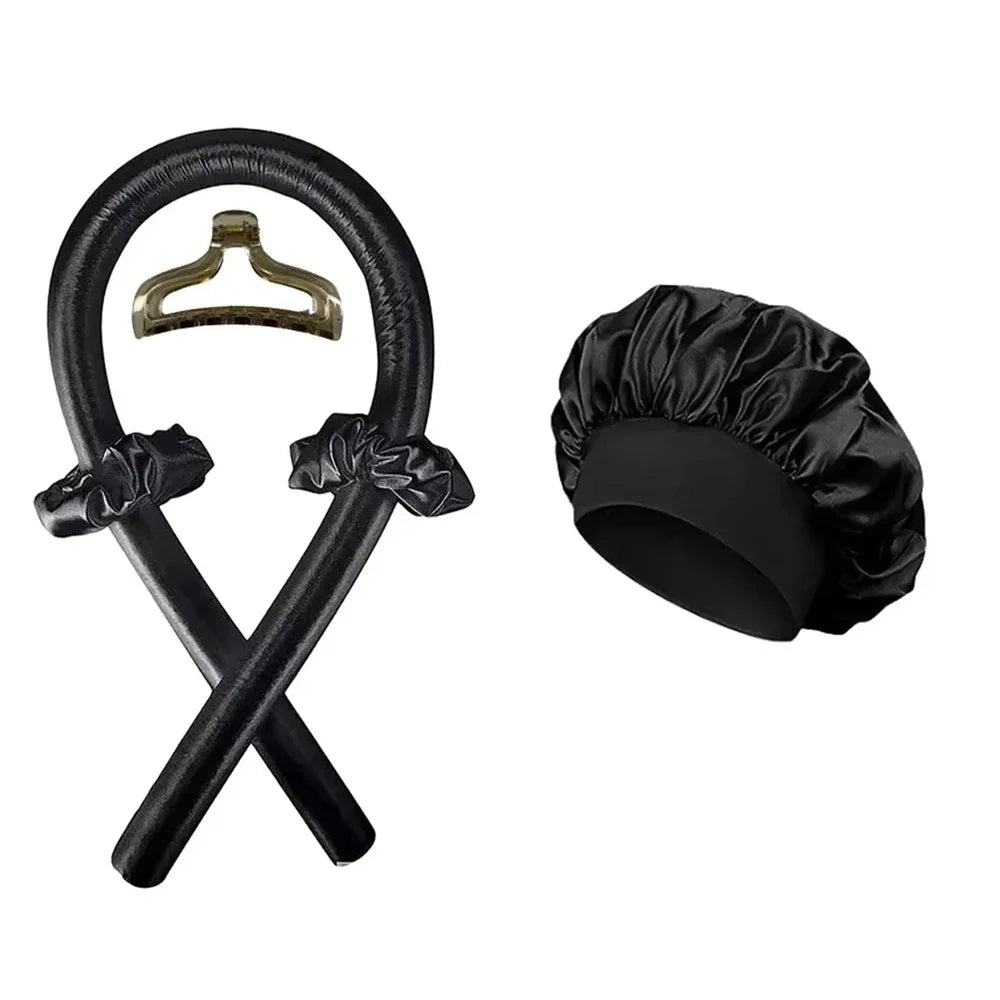 Kit de Coiffure Sans Chaleur 6 Pièces - Bigoudis Satin, Bonnet et Brosse pour Boucles Toute la Nuit
