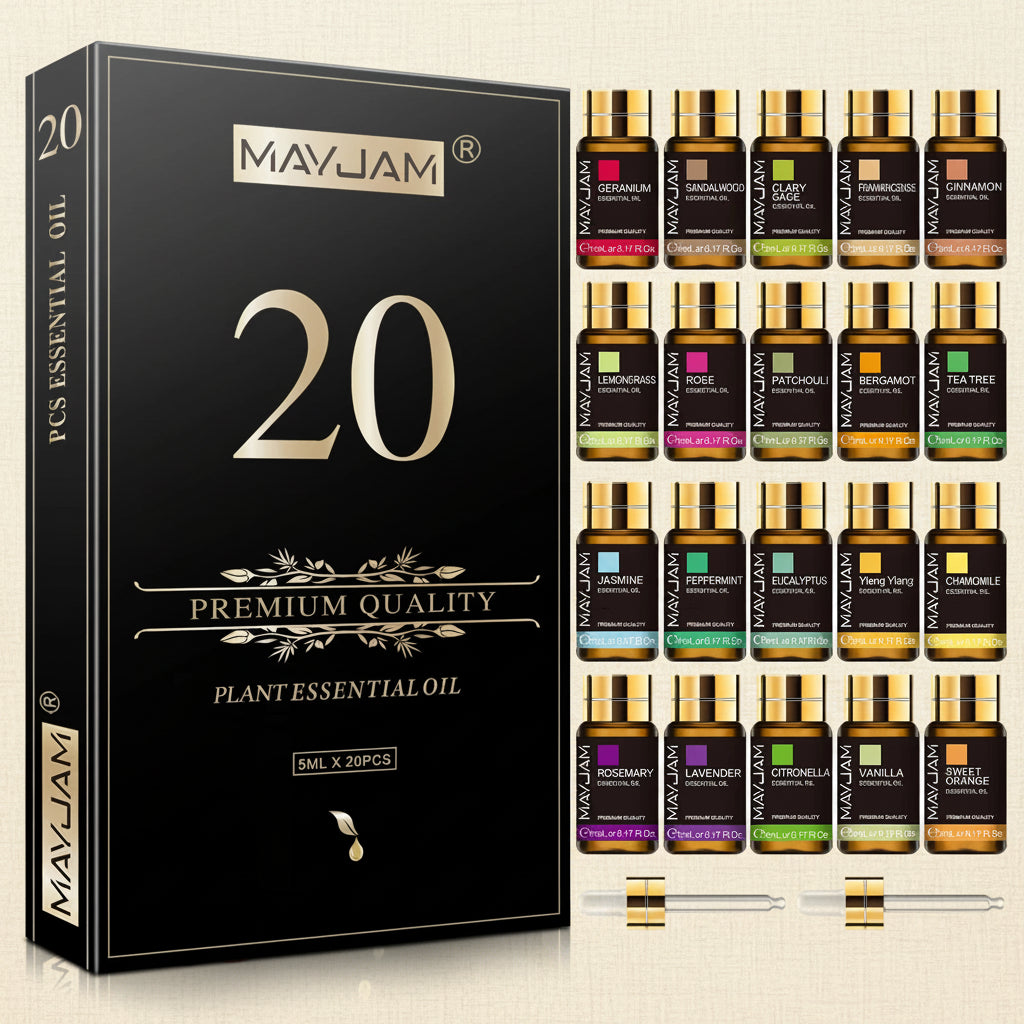Coffret 20 huiles essentielles pour diffuseur – Extraits naturels (Frankincense, Vanille, Citron, Menthe, Jasmin…)