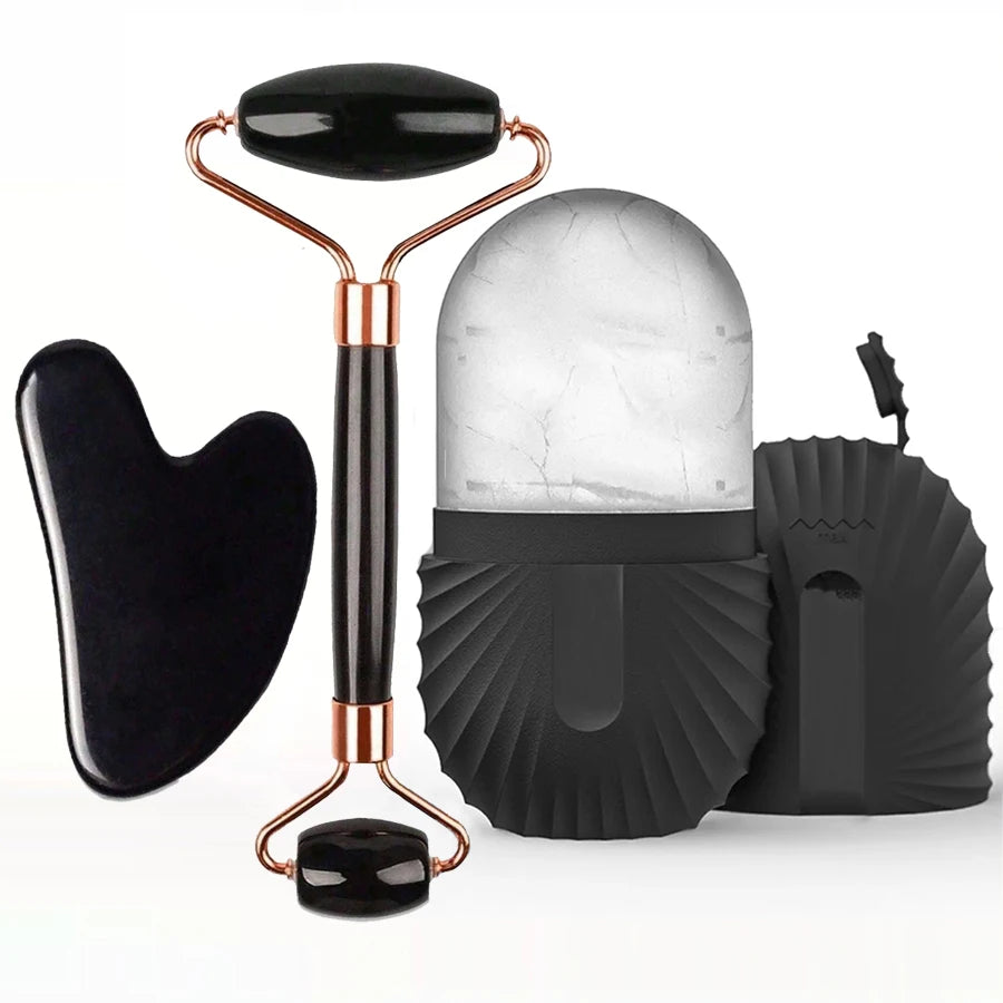 Rouleau de Glace Visage et Outil Gua Sha - Kit Soin du Visage Raffermissant et Massant (1/2/3 pièces)