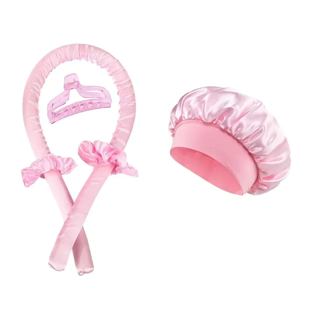 Kit de Coiffure Sans Chaleur 6 Pièces - Bigoudis Satin, Bonnet et Brosse pour Boucles Toute la Nuit