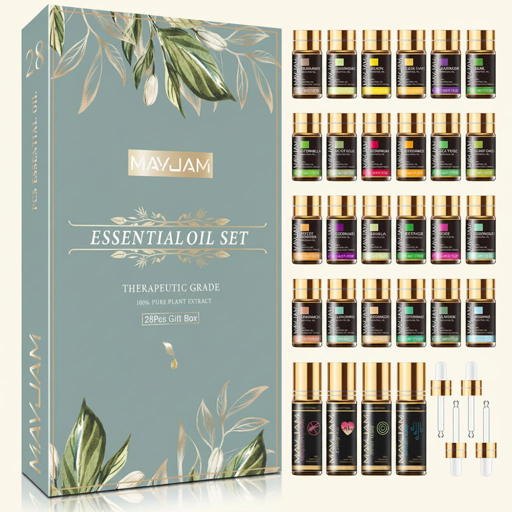 Ensemble de 28 huiles essentielles naturelles idéal pour la diffusion et le bien être