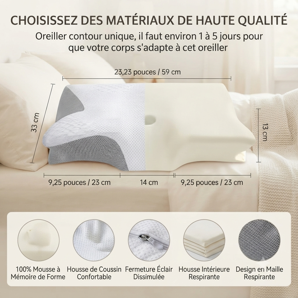 Oreiller ergonomique en mousse à mémoire de forme