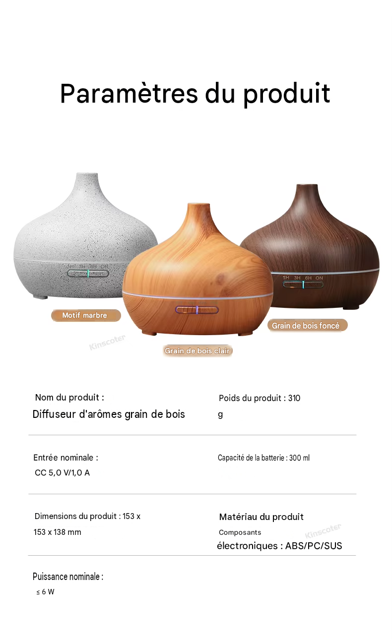 diffuseur d'aromathérapie  300ml huiles essentielles et humidificateur d'air à ultrasons