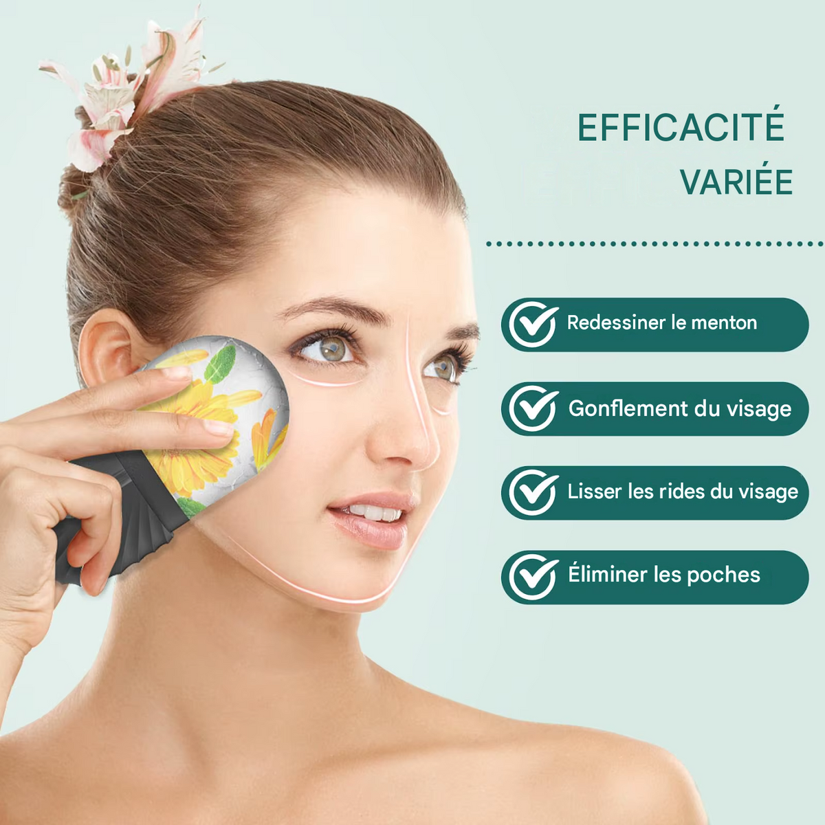Rouleau de Glace Visage et Outil Gua Sha - Kit Soin du Visage Raffermissant et Massant (1/2/3 pièces)