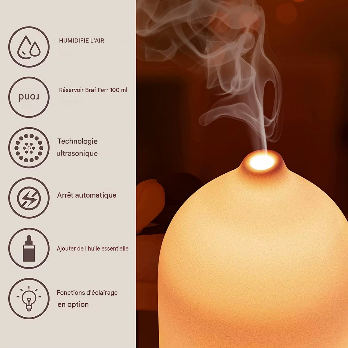 Diffuseur d'huile essentielle en céramique et humidificateur ultrasonique