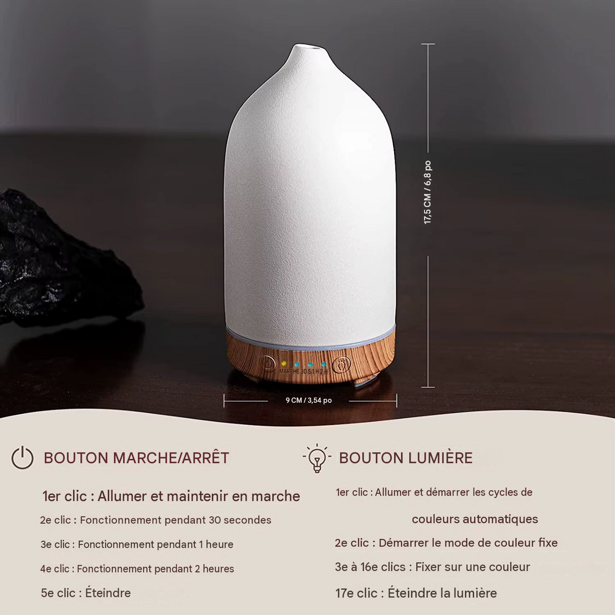 Diffuseur d'huile essentielle en céramique et humidificateur ultrasonique