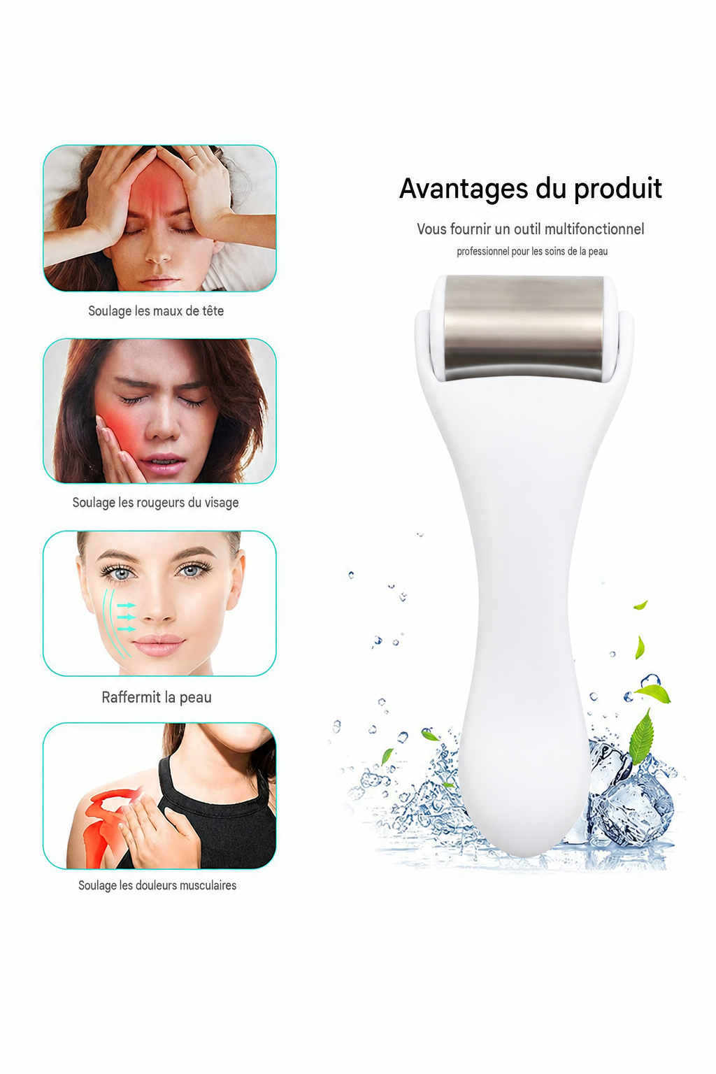 Rouleau masseur de glace fraîche pour soins du visage