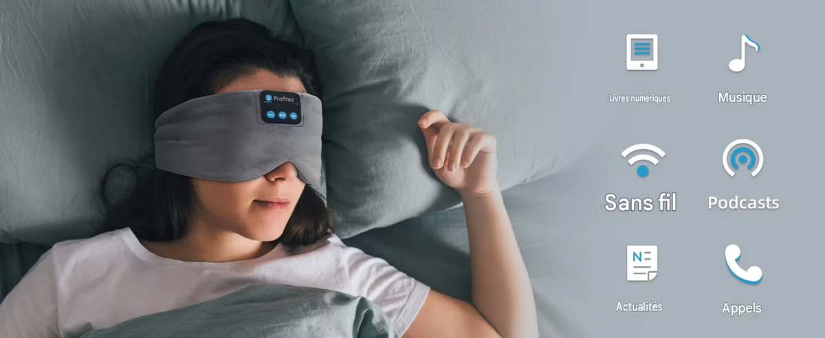 Masque de sommeil Bluetooth doux, casque sans fil pour le sommeil, le voyage et la méditation,