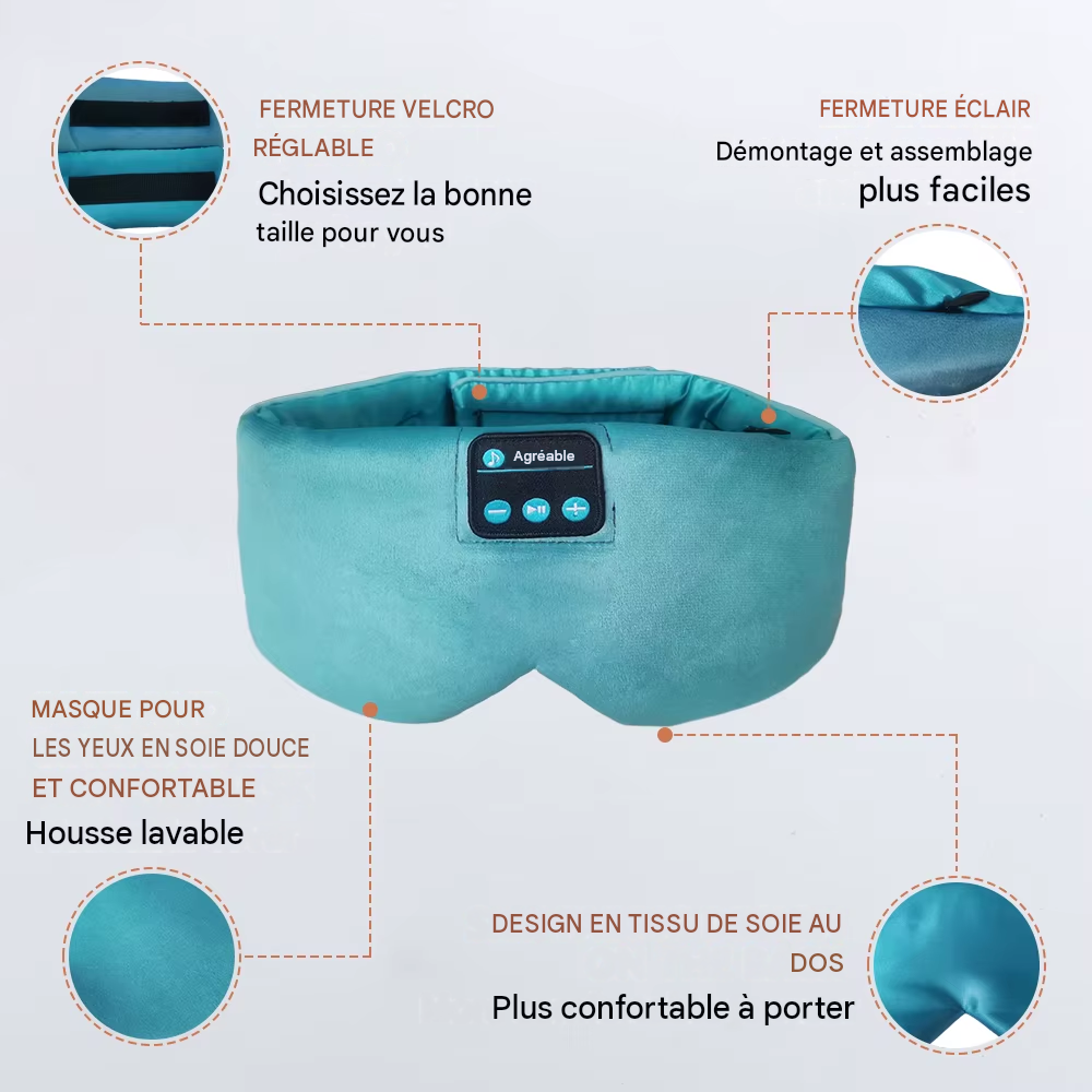 Masque de sommeil Bluetooth doux, casque sans fil pour le sommeil, le voyag et la méditation