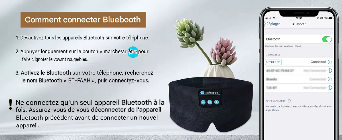 Masque de sommeil Bluetooth doux, casque sans fil pour le sommeil, le voyage et la méditation,