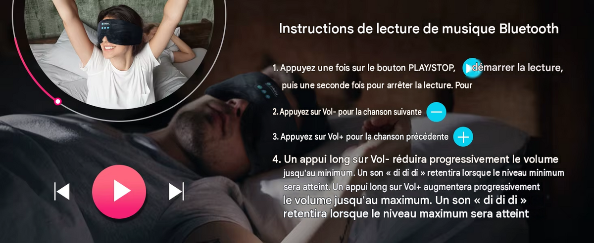 Masque de sommeil Bluetooth doux, casque sans fil pour le sommeil, le voyage et la méditation,