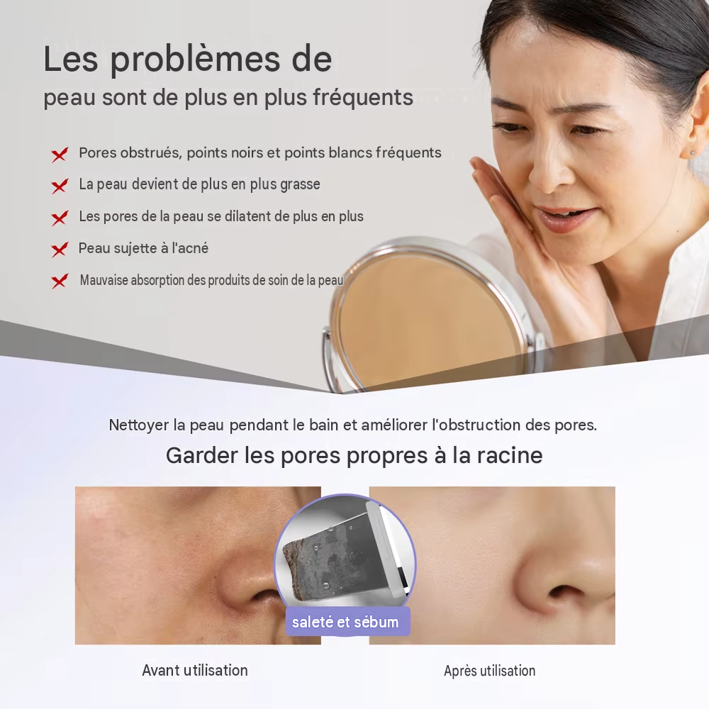 Nettoyeur de peau à ultrasons et luminothérapie LED - IPX7