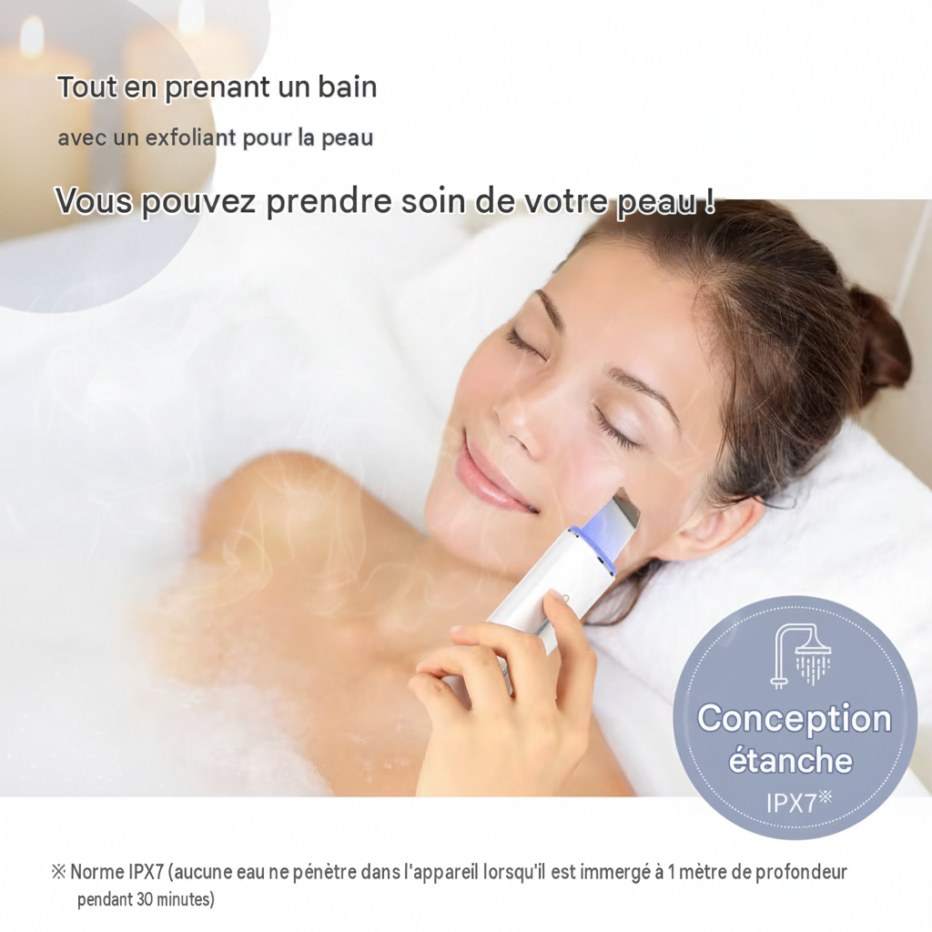 Nettoyeur de peau à ultrasons et luminothérapie LED - IPX7
