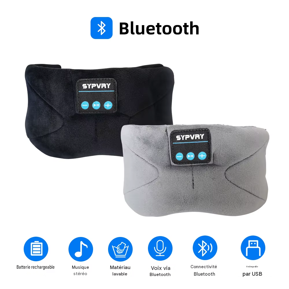 Masque de sommeil Bluetooth idéal pour dormir se reposer en avion ou faire du sport