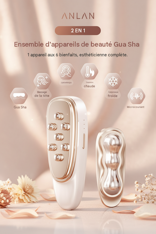 Appareil de beauté Guasha 2 en 1 : Soin du visage EMS et Masseur chaud et froid